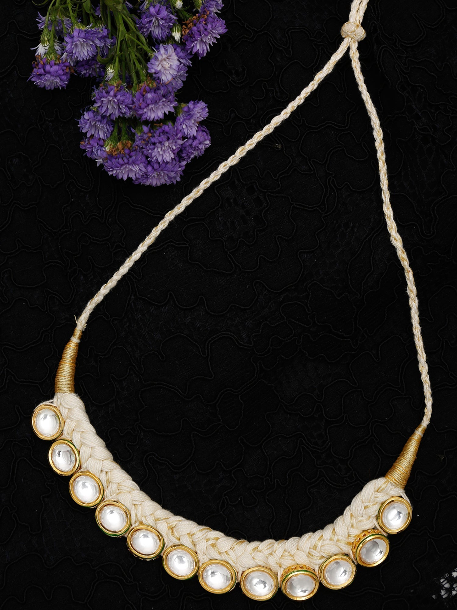 Gold-Toned White Gold-Polished Handcrafted Necklace - Ruby Raang | Swadesiicart
