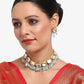 Gold-Polished White Blue Kundan-Studded Pearl Beaded Handcrafted Jewellery Set - Ruby Raang - Ruby Raang Studio