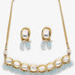 Gold-Polished White Blue Kundan-Studded Pearl Beaded Handcrafted Jewellery Set - Ruby Raang - Swadesiicart
