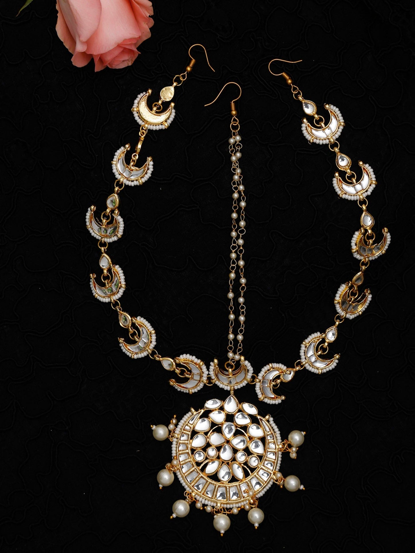Gold-Polished White Kundan Matha Patti - Ruby Raang | Swadesiicart