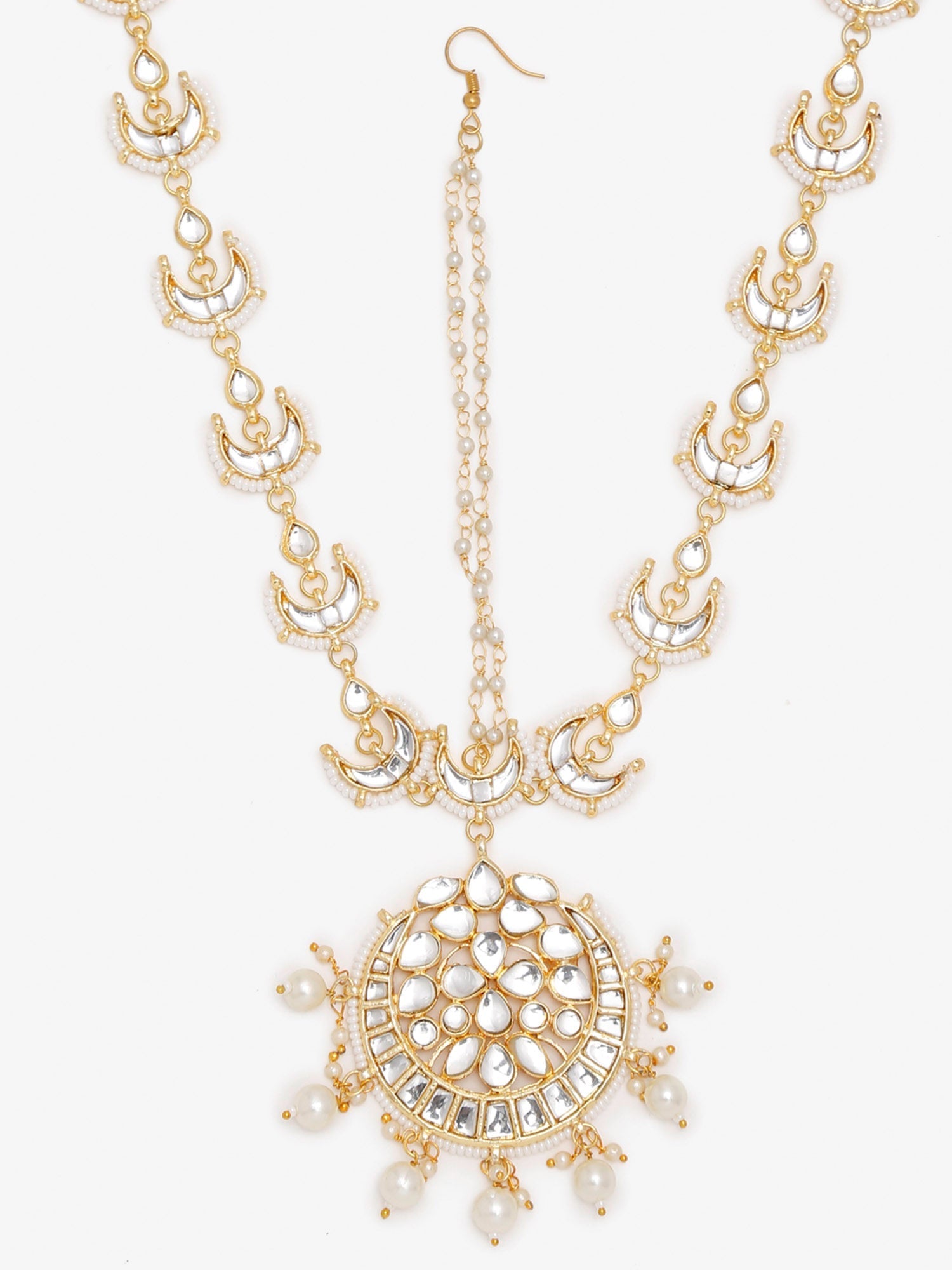 Gold-Polished White Kundan Matha Patti - Ruby Raang | Swadesiicart