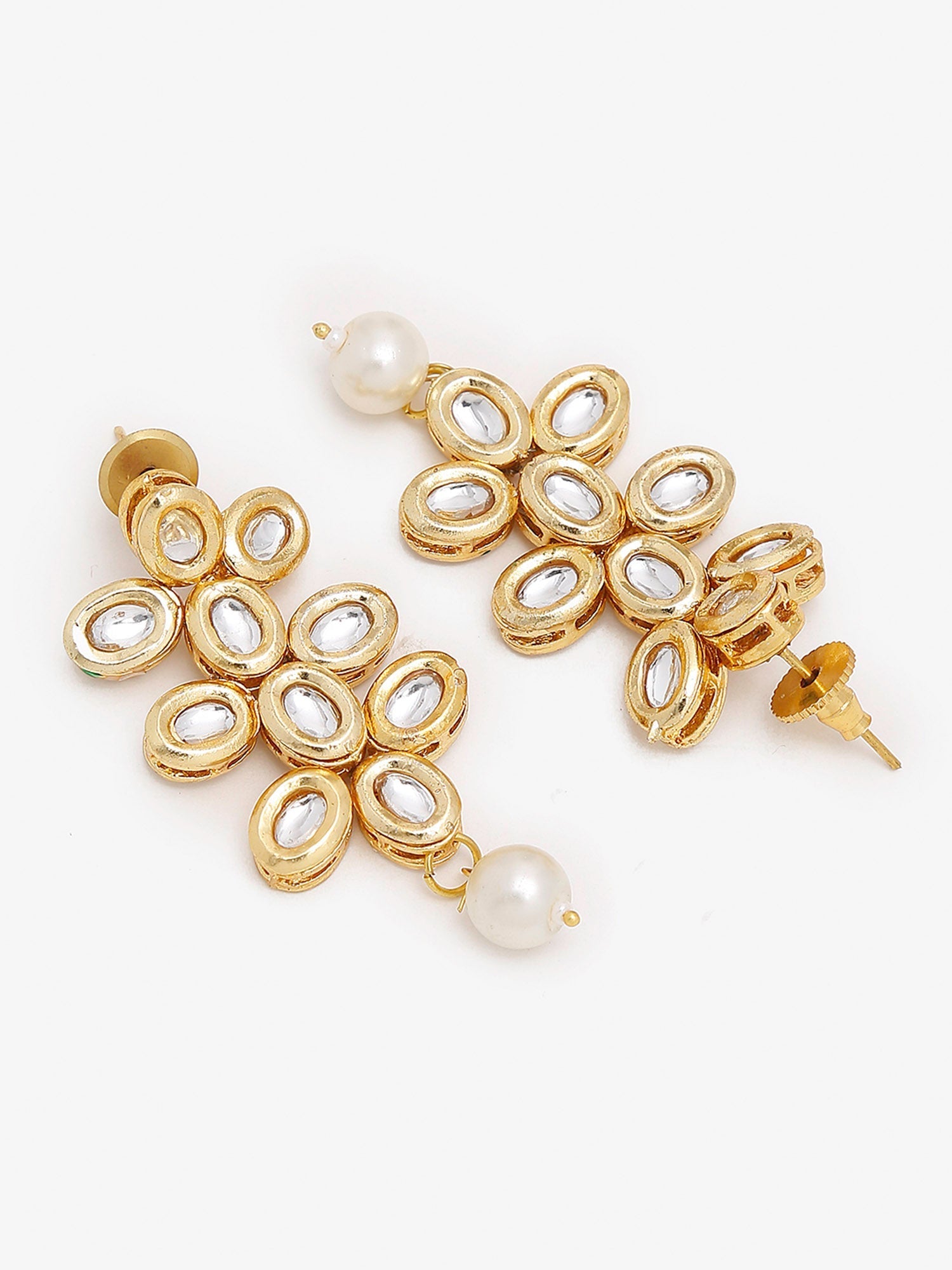 Gold-Polished White Kundan-Studded Pearls Beaded Handcrafted Jewellery Set - Ruby Raang - Swadesiicart