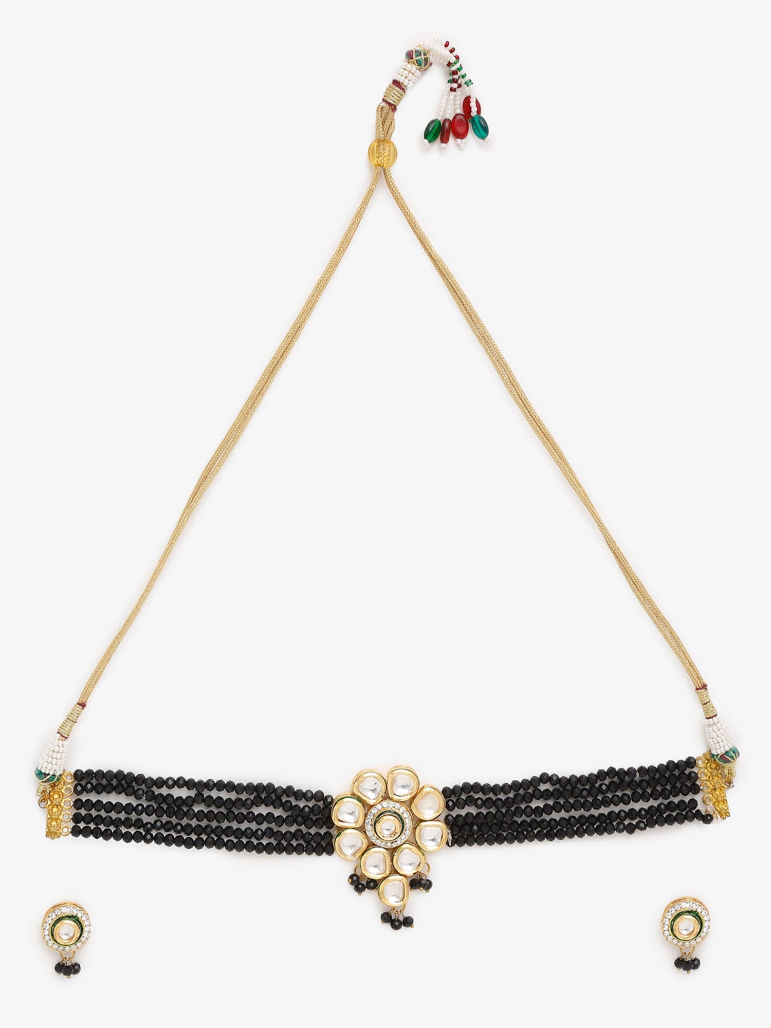 White Black Gold-Polished Kundan-Studded Jewellery Set - Ruby Raang - Swadesiicart