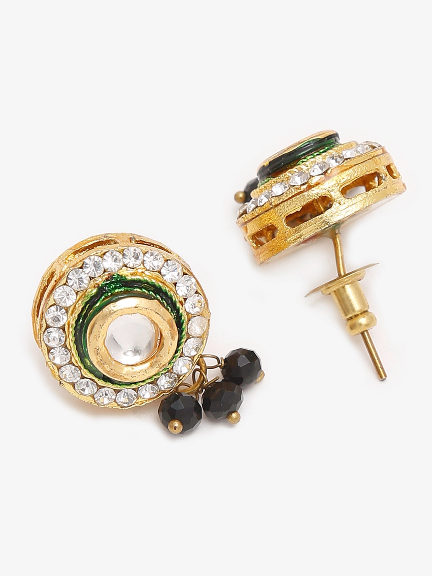 White Black Gold-Polished Kundan-Studded Jewellery Set - Ruby Raang - Swadesiicart