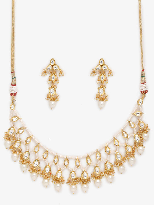 Gold-Polished White Kundan Stone Studded Jewellery Set - Ruby Raang - Swadesiicart