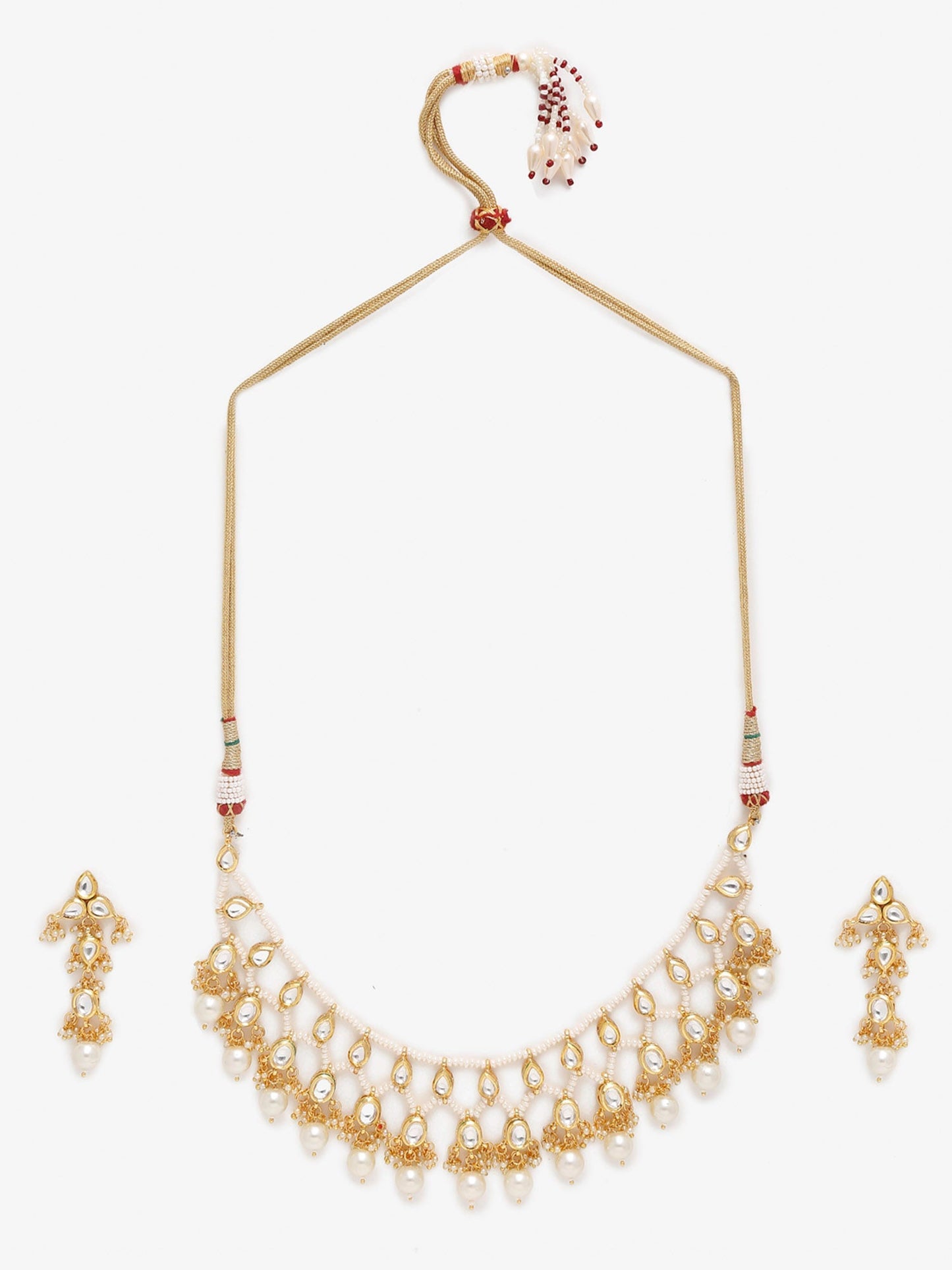 Gold-Polished White Kundan Stone Studded Jewellery Set - Ruby Raang - Swadesiicart