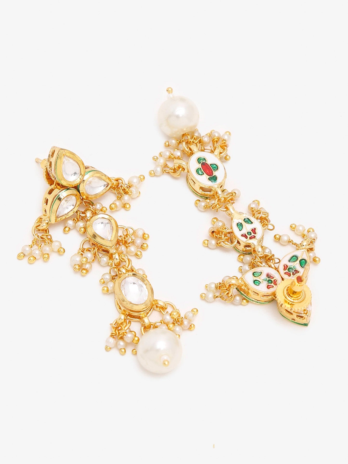 Gold-Polished White Kundan Stone Studded Jewellery Set - Ruby Raang - Swadesiicart