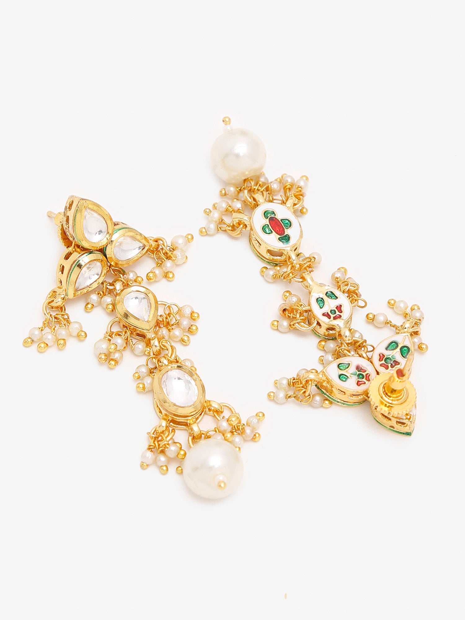 Gold-Polished White Kundan Stone Studded Jewellery Set - Ruby Raang - Swadesiicart