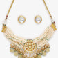 Gold-Polished White Green Stone-Studded Pearls Beaded Handcrafted Jewellery Set - Ruby Raang - Swadesiicart