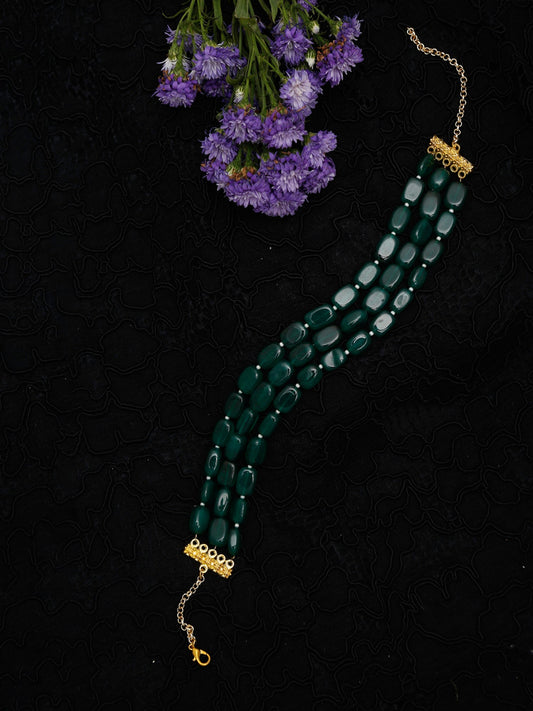 Gold-Toned Green Emerald Gold-Polished Layered Choker - Ruby Raang | Swadesiicart