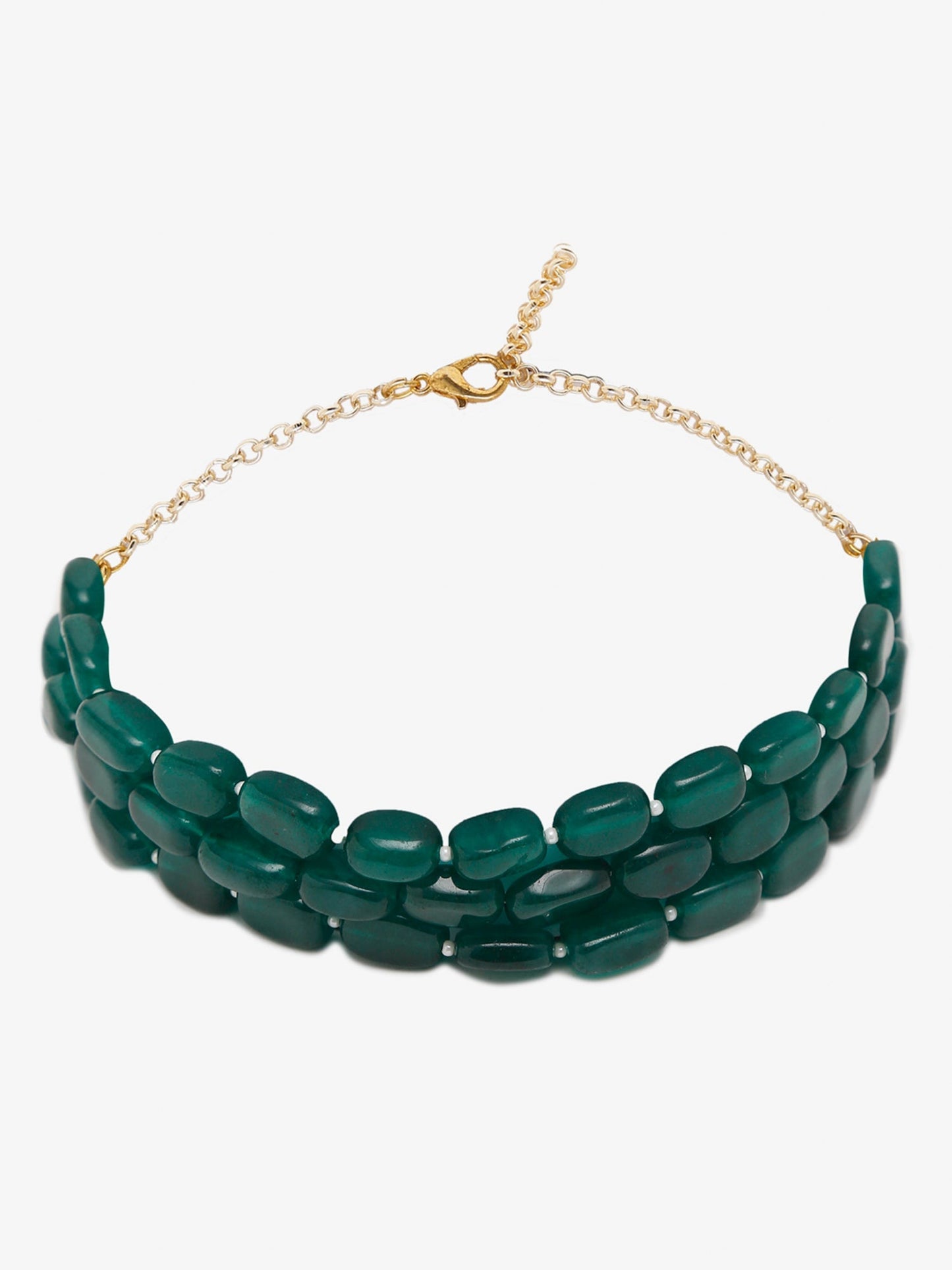 Gold-Toned Green Emerald Gold-Polished Layered Choker - Ruby Raang | Swadesiicart