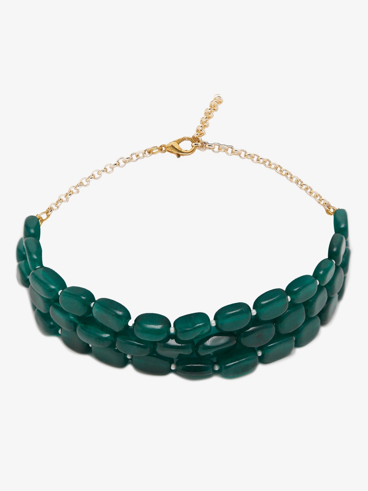 Gold-Toned Green Emerald Gold-Polished Layered Choker - Ruby Raang | Swadesiicart