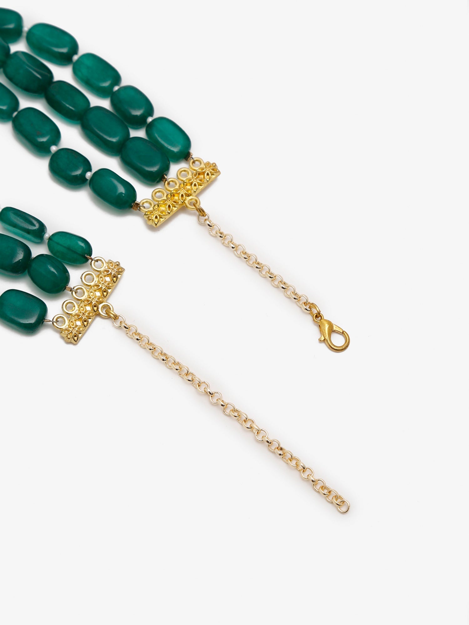 Gold-Toned Green Emerald Gold-Polished Layered Choker - Ruby Raang | Swadesiicart
