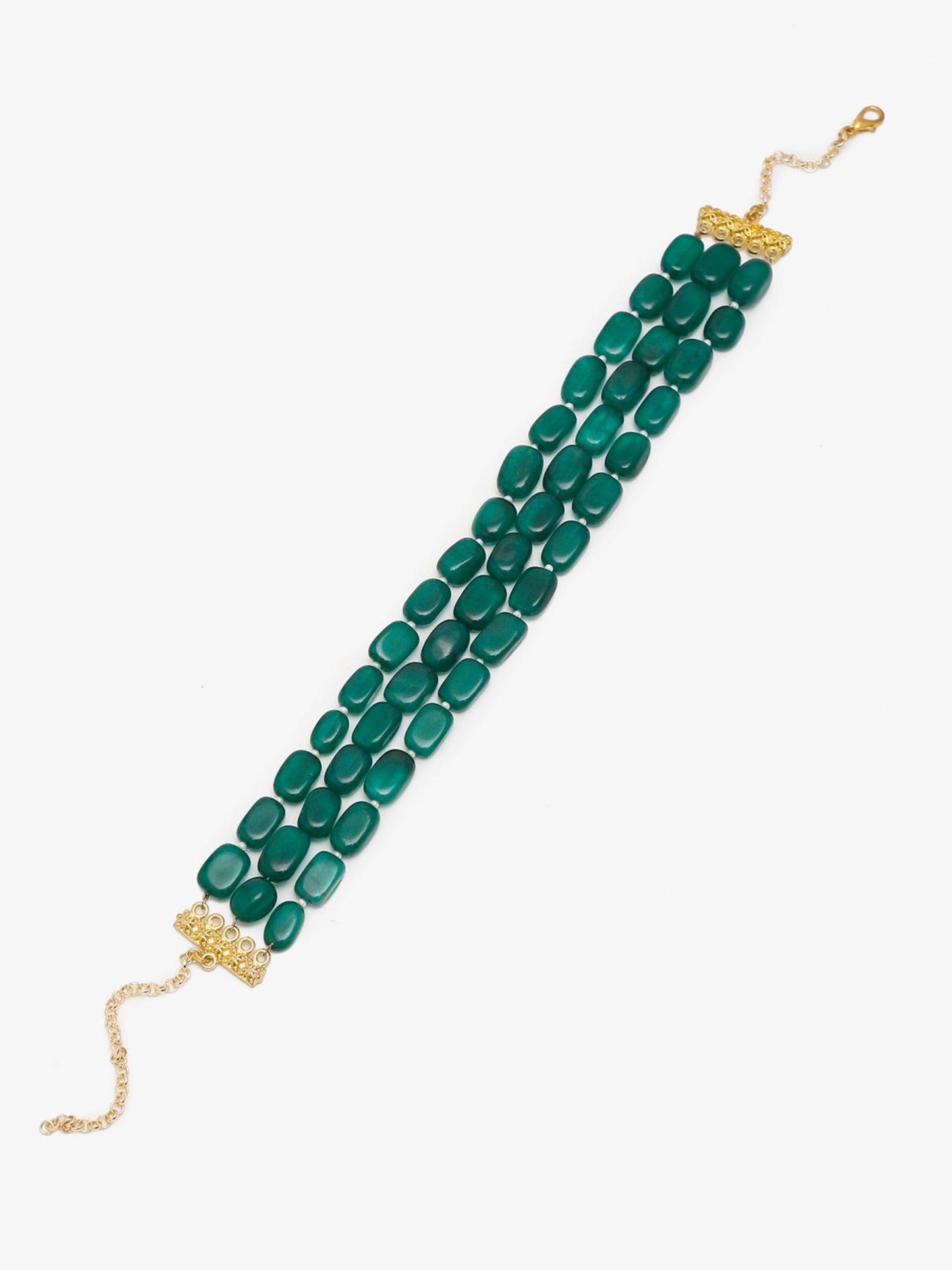 Gold-Toned Green Emerald Gold-Polished Layered Choker - Ruby Raang | Swadesiicart