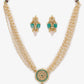 Gold-Polished Green White Kundan Studded Layered Jewellery Set - Ruby Raang - Swadesiicart