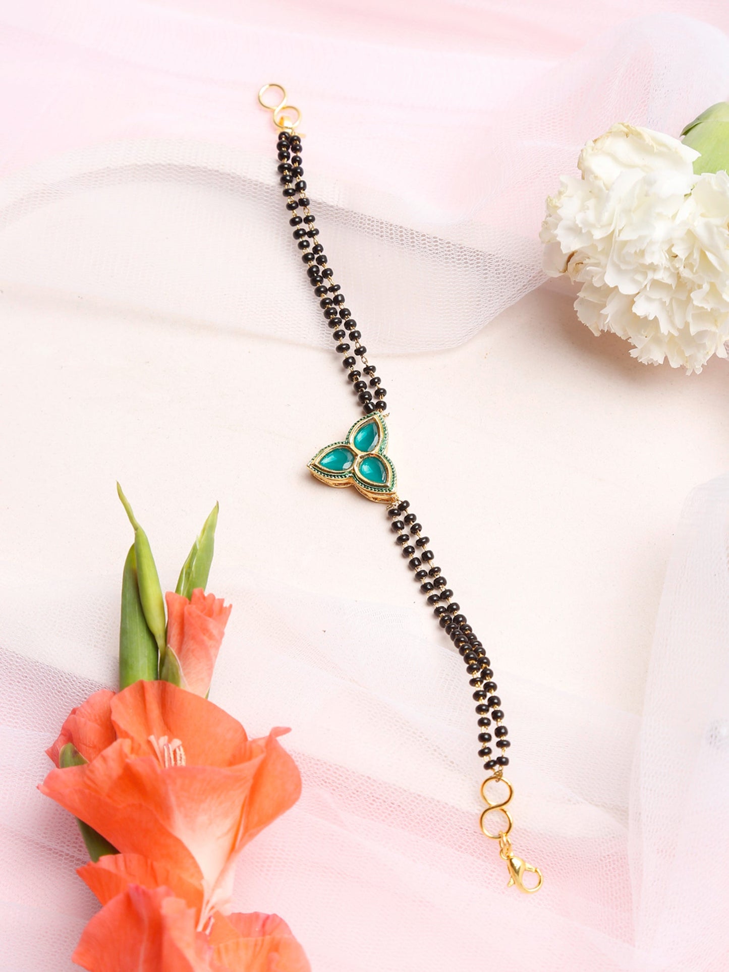 Women's Black Kundan Mangalsutra Bracelet - Ruby Raang - Swadesiicart