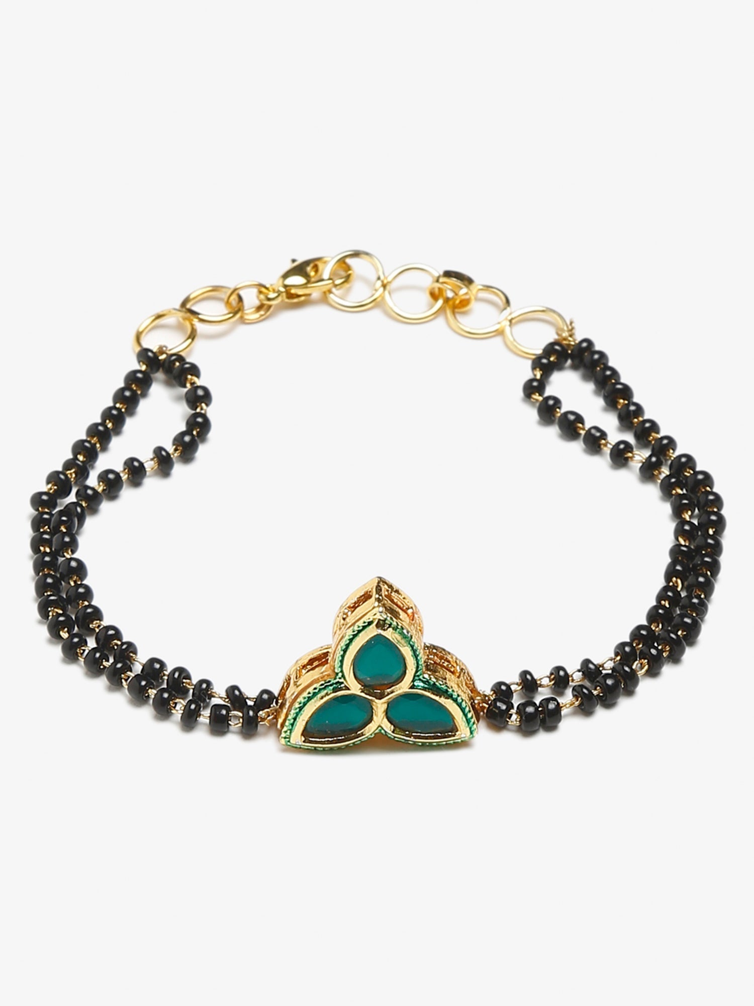 Women's Black Kundan Mangalsutra Bracelet - Ruby Raang - Swadesiicart