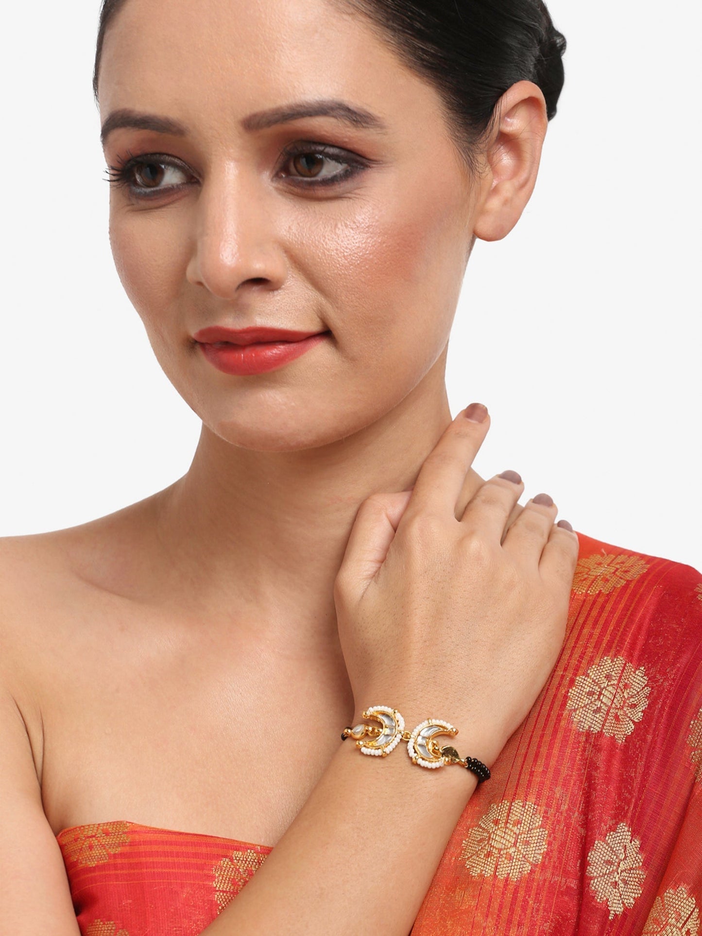Women's Black Gold-Toned Multistrand Mangalsutra Bracelet - Ruby Raang - Swadesiicart