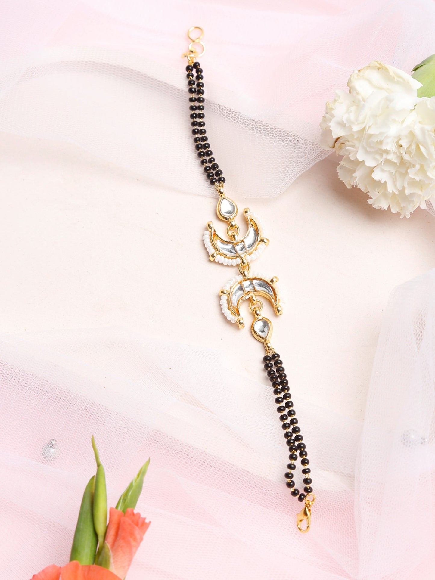 Women's Black Gold-Toned Multistrand Mangalsutra Bracelet - Ruby Raang - Ruby Raang Studio