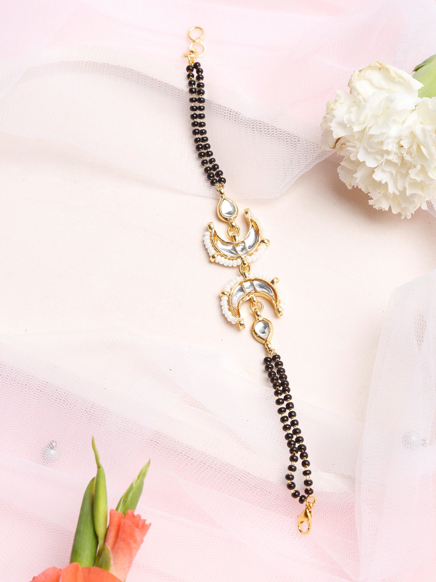 Women's Black Gold-Toned Multistrand Mangalsutra Bracelet - Ruby Raang - Ruby Raang Studio