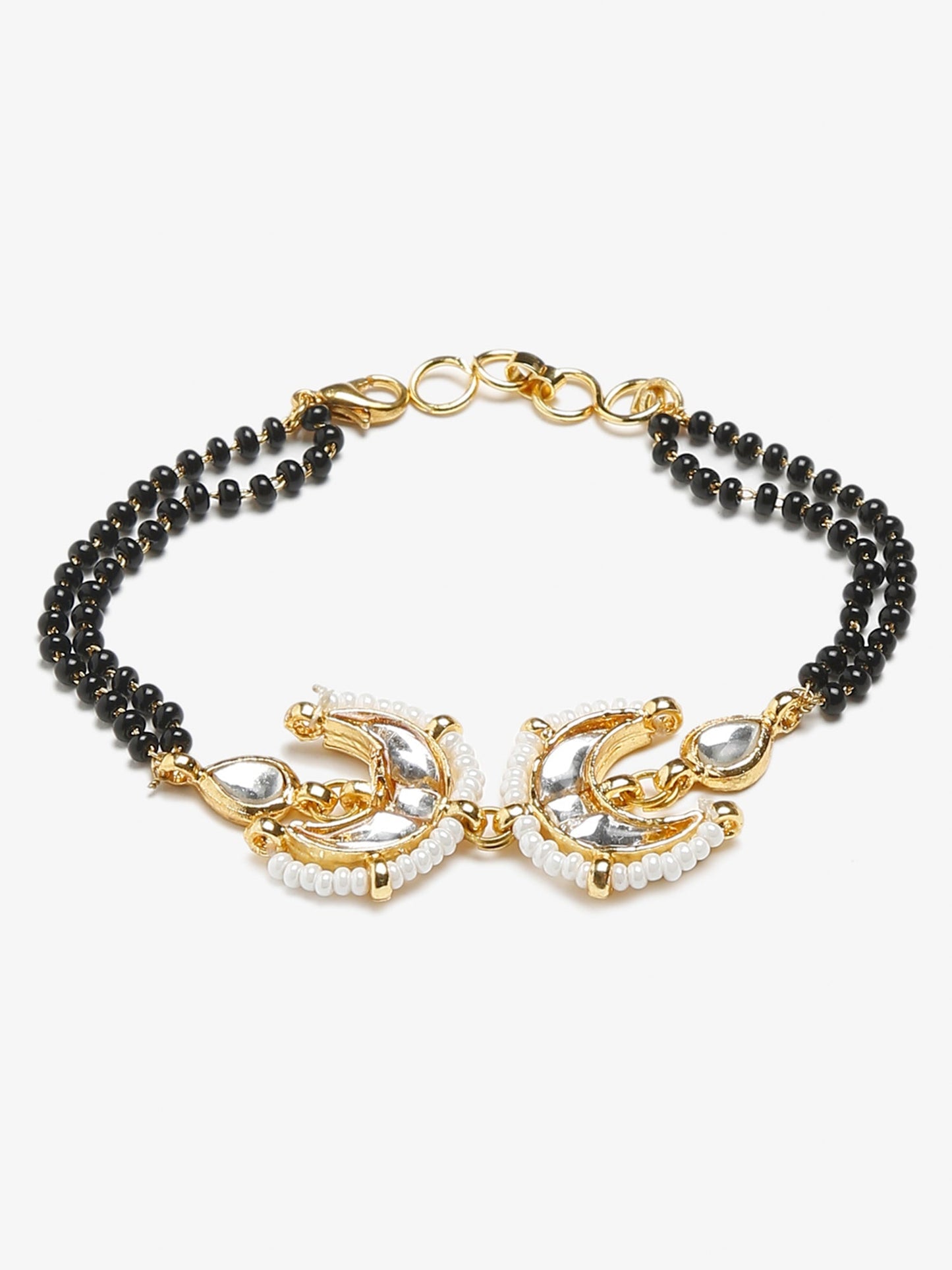 Women's Black Gold-Toned Multistrand Mangalsutra Bracelet - Ruby Raang - Swadesiicart