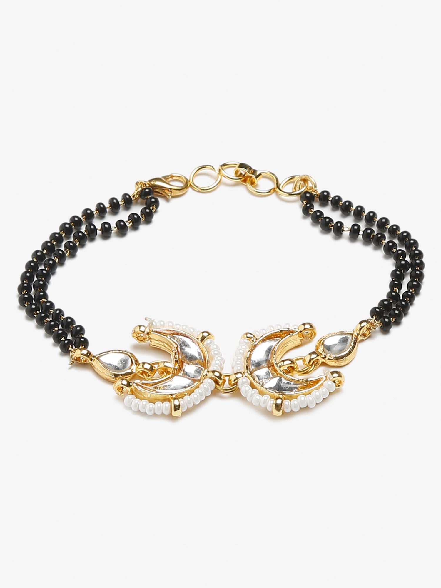 Women's Black Gold-Toned Multistrand Mangalsutra Bracelet - Ruby Raang - Swadesiicart