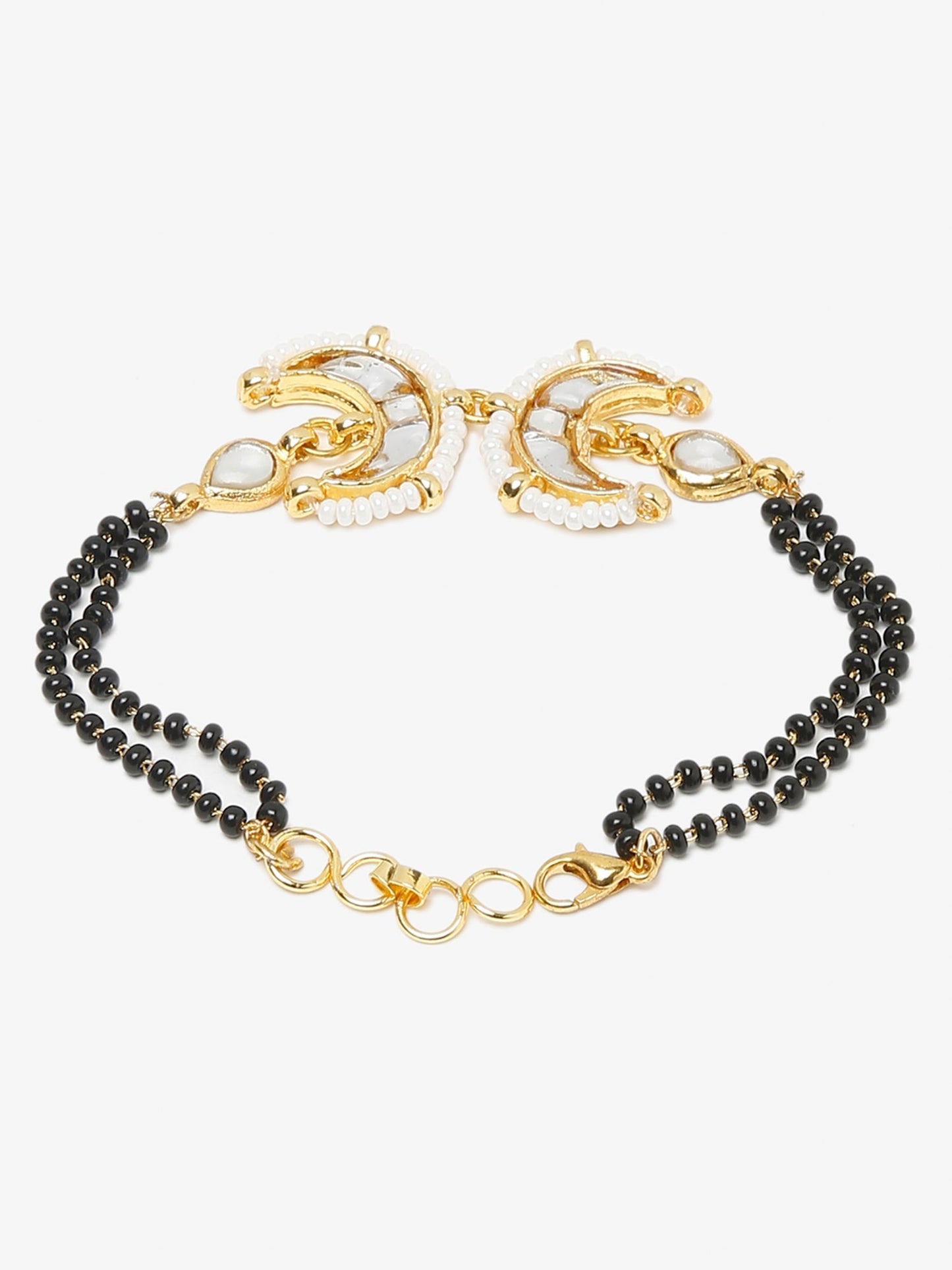 Women's Black Gold-Toned Multistrand Mangalsutra Bracelet - Ruby Raang - Swadesiicart