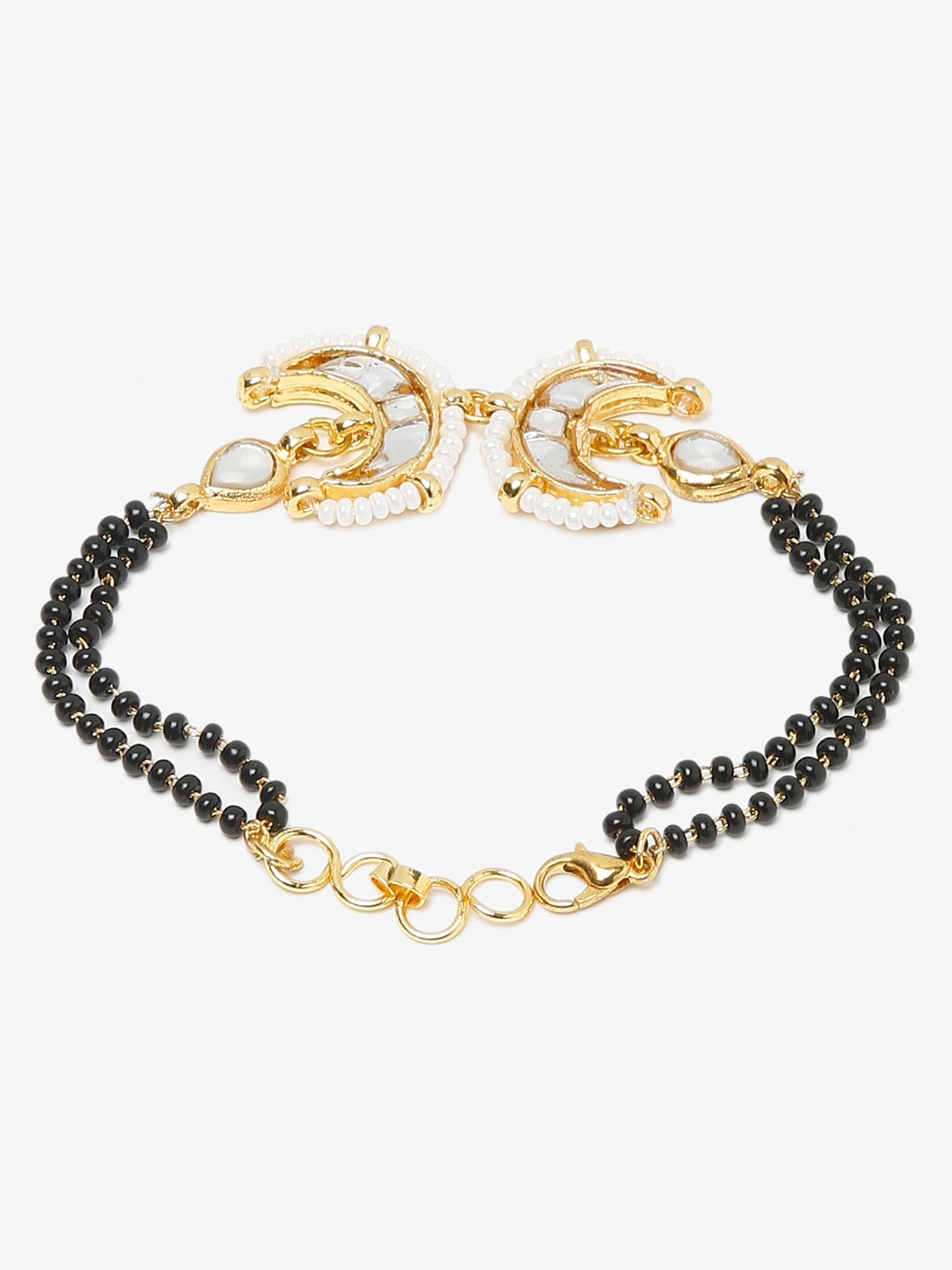 Women's Black Gold-Toned Multistrand Mangalsutra Bracelet - Ruby Raang - Swadesiicart