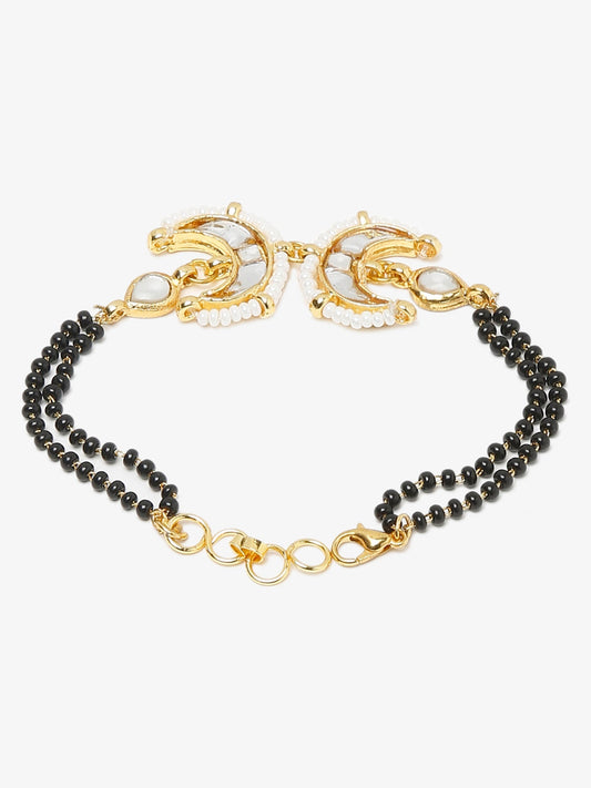 Women's Black Gold-Toned Multistrand Mangalsutra Bracelet - Ruby Raang - Swadesiicart