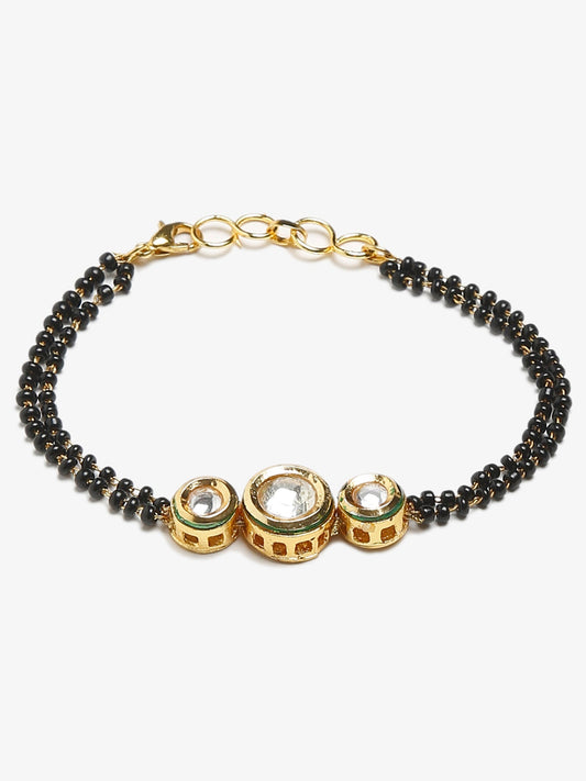 Black Gold-Toned Kundan Mangalsutra Bracelet - Ruby Raang - Swadesiicart