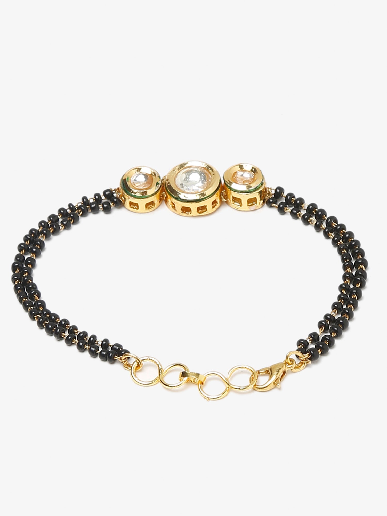 Black Gold-Toned Kundan Mangalsutra Bracelet - Ruby Raang - Swadesiicart