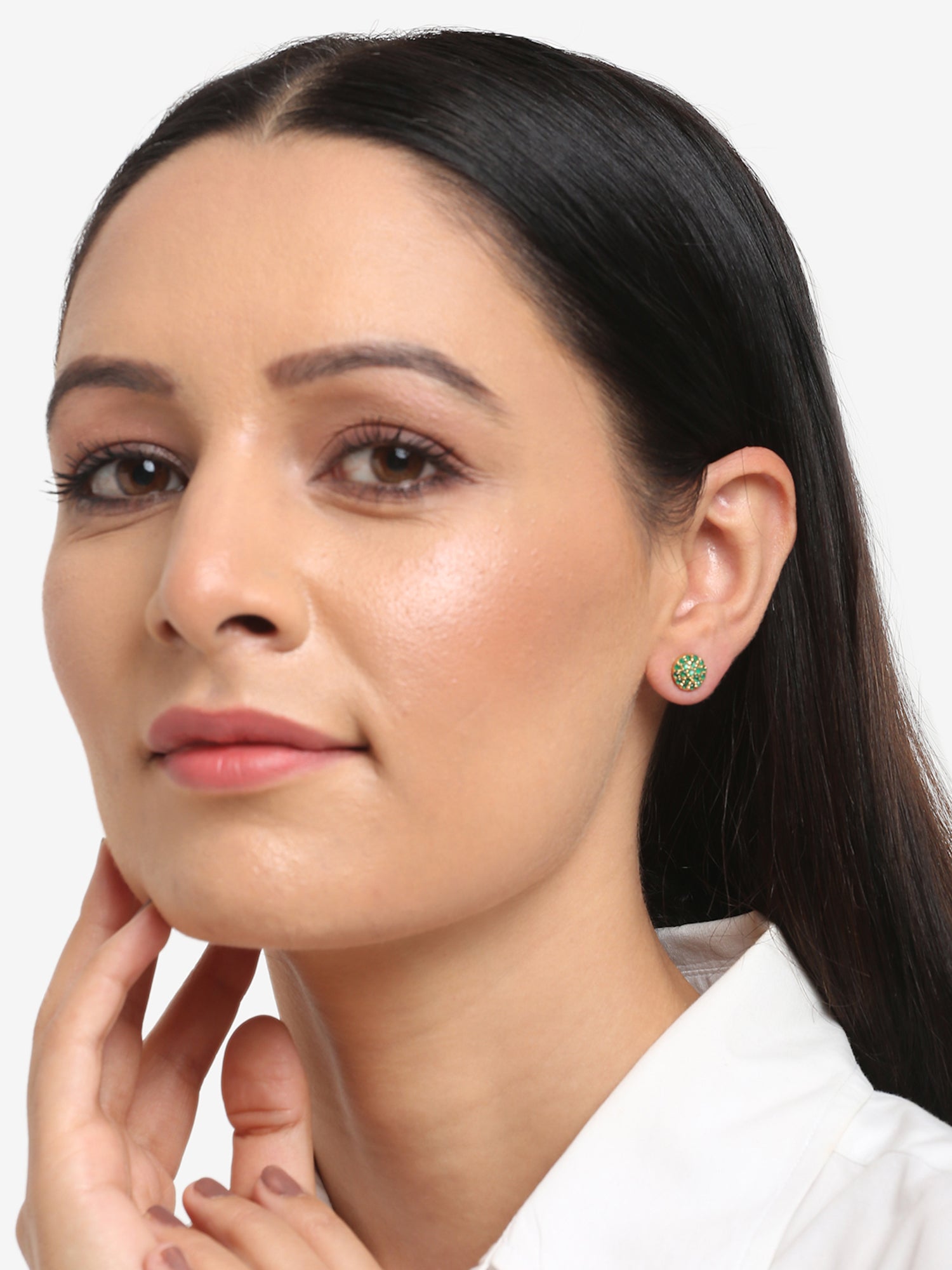 Green Gold-Toned Contemporary Studs Earrings - Ruby Raang - Swadesiicart
