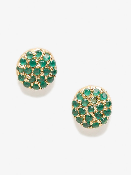 Green Gold-Toned Contemporary Studs Earrings - Ruby Raang - Swadesiicart