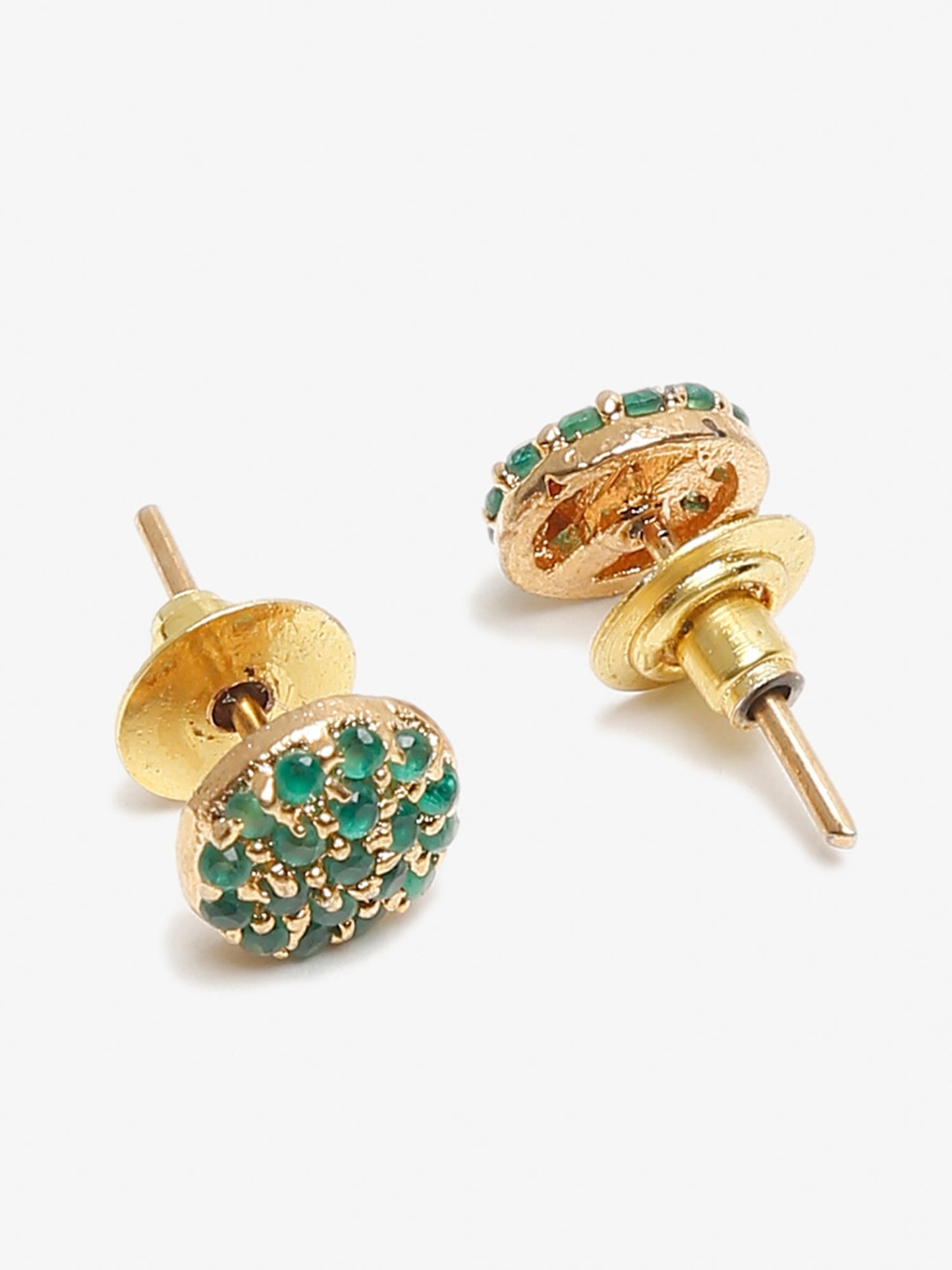 Green Gold-Toned Contemporary Studs Earrings - Ruby Raang - Swadesiicart