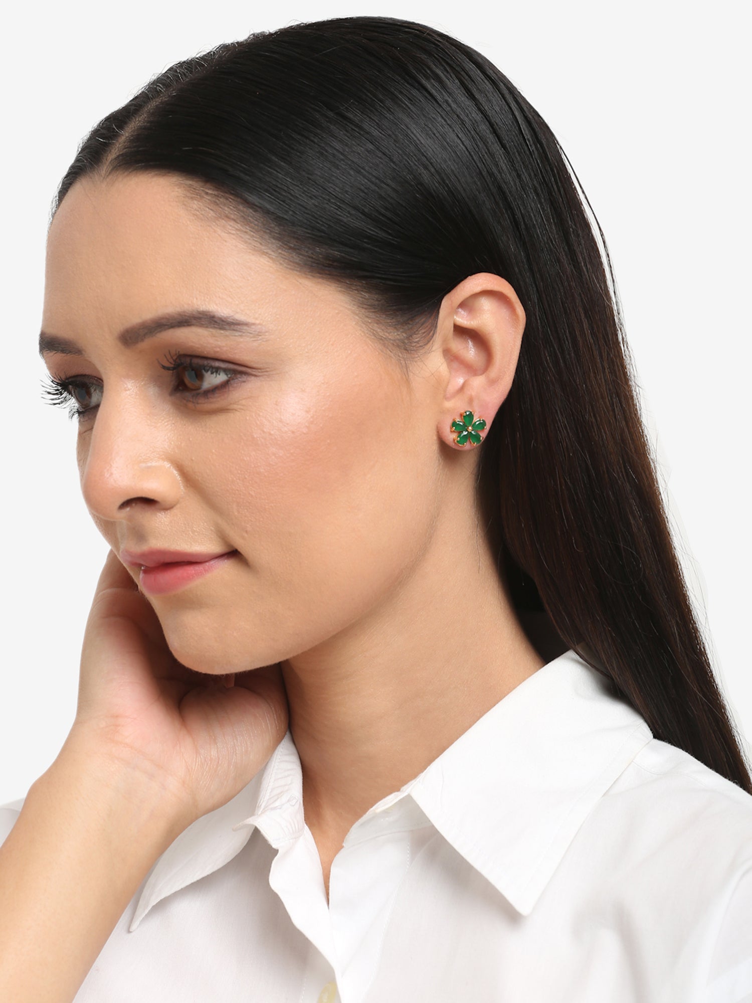 Green Contemporary Studs Earrings - Ruby Raang - Swadesiicart