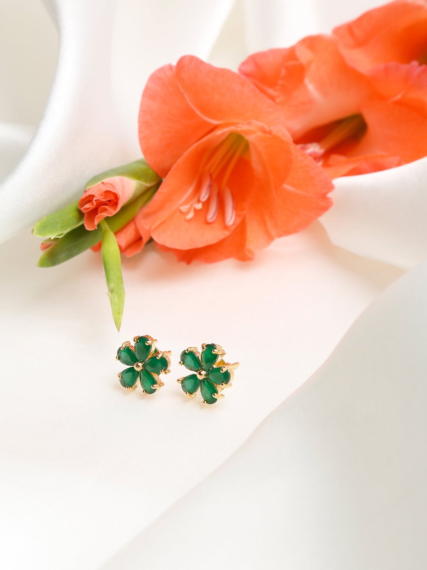 Green Contemporary Studs Earrings - Ruby Raang - Ruby Raang Studio