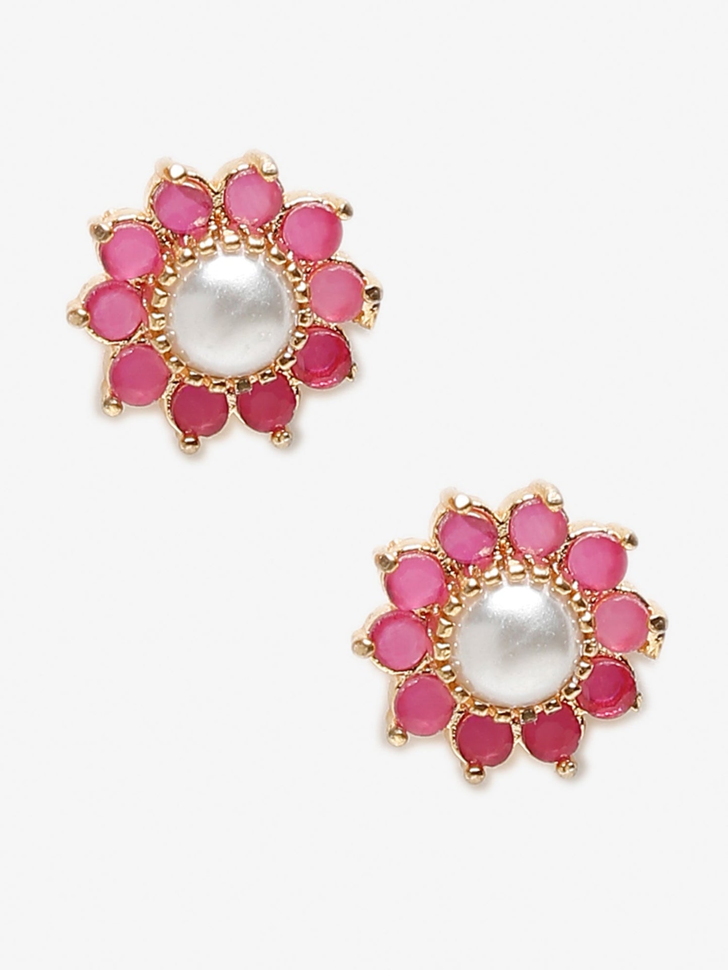 Maroon Gold-Polished Floral Studs Earrings - Ruby Raang - Swadesiicart
