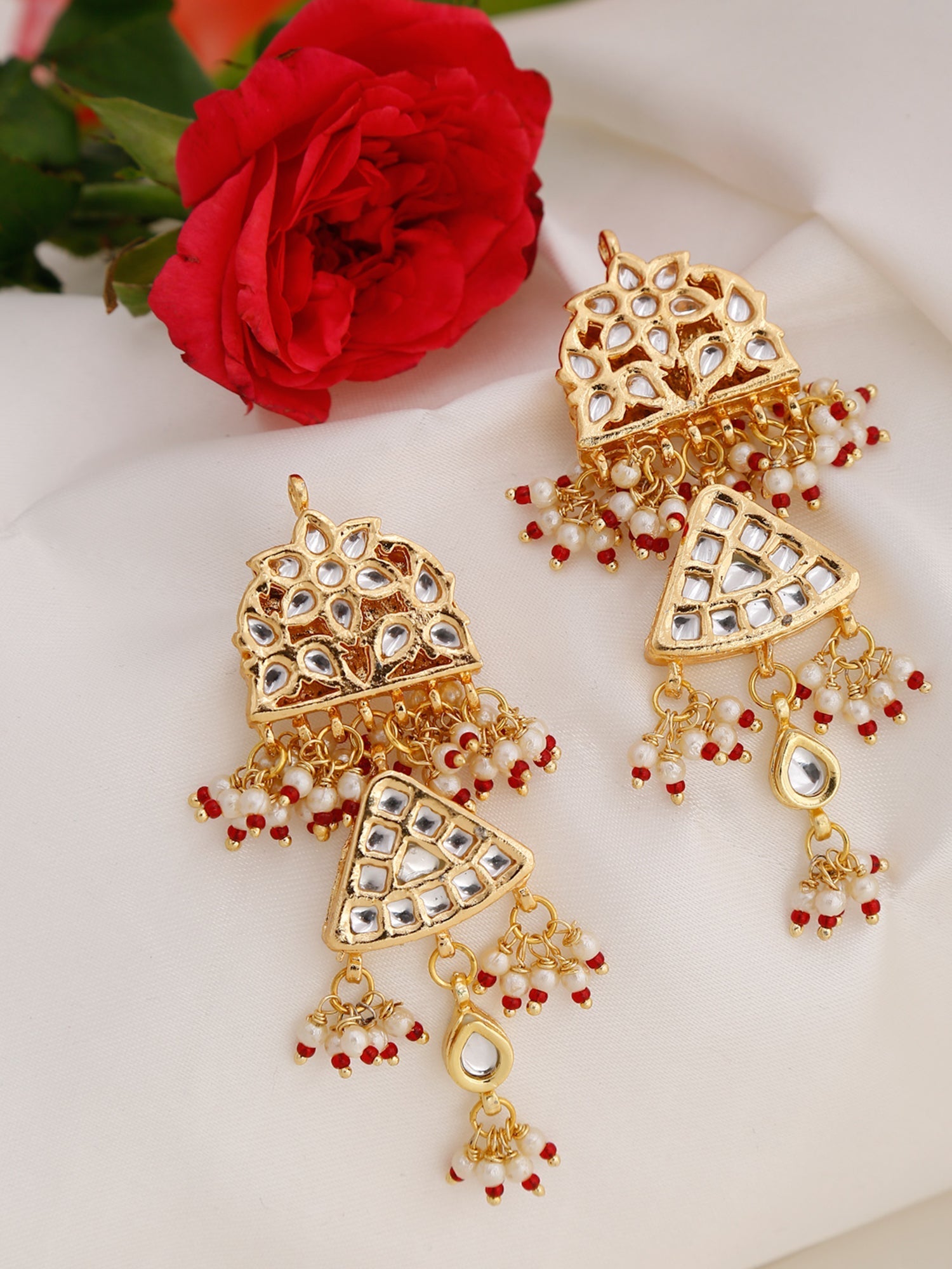 Gold-Toned Contemporary Chandbalis Earrings - Ruby Raang | Swadesiicart