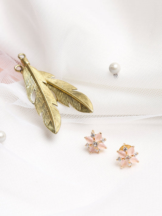 Gold-Polished Pink Floral Studs Earrings - Ruby Raang - Ruby Raang Studio