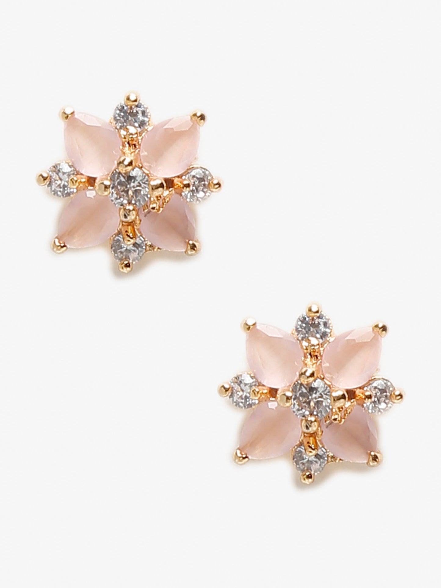 Gold-Polished Pink Floral Studs Earrings - Ruby Raang - Swadesiicart