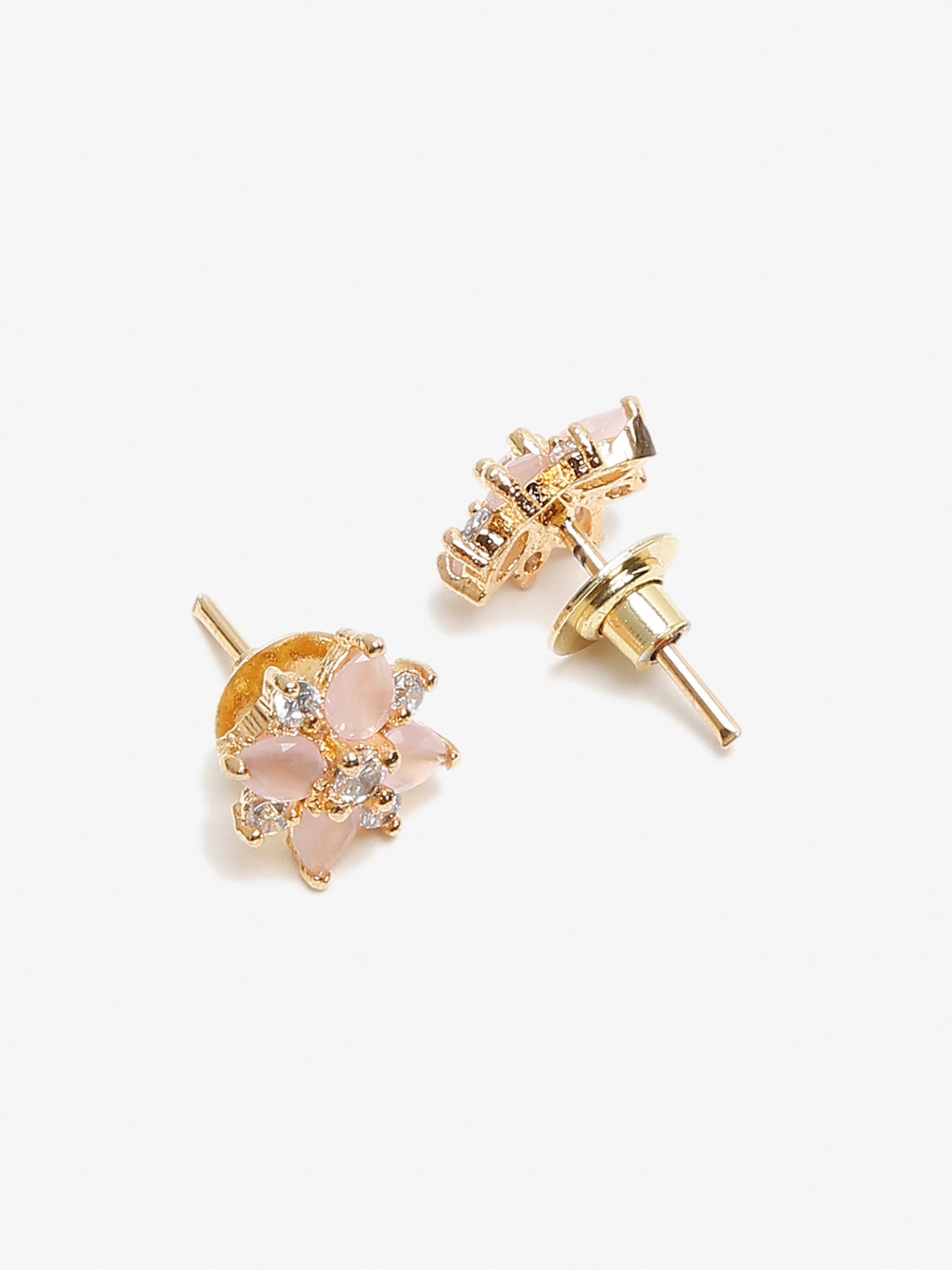 Gold-Polished Pink Floral Studs Earrings - Ruby Raang - Swadesiicart