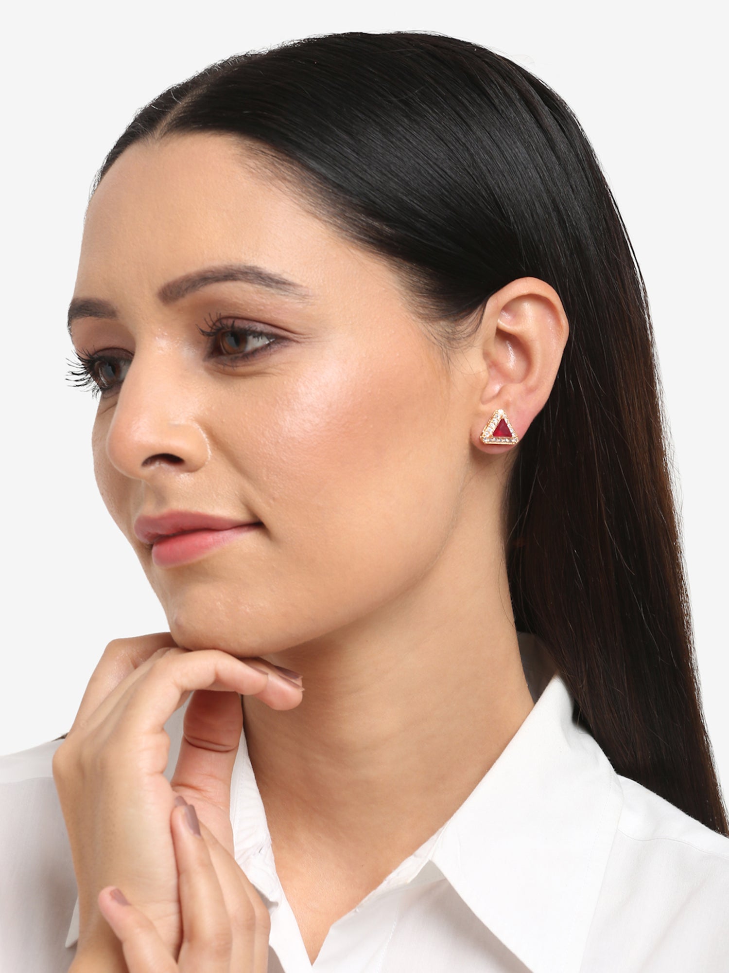 Maroon Contemporary Studs Earrings - Ruby Raang - Swadesiicart