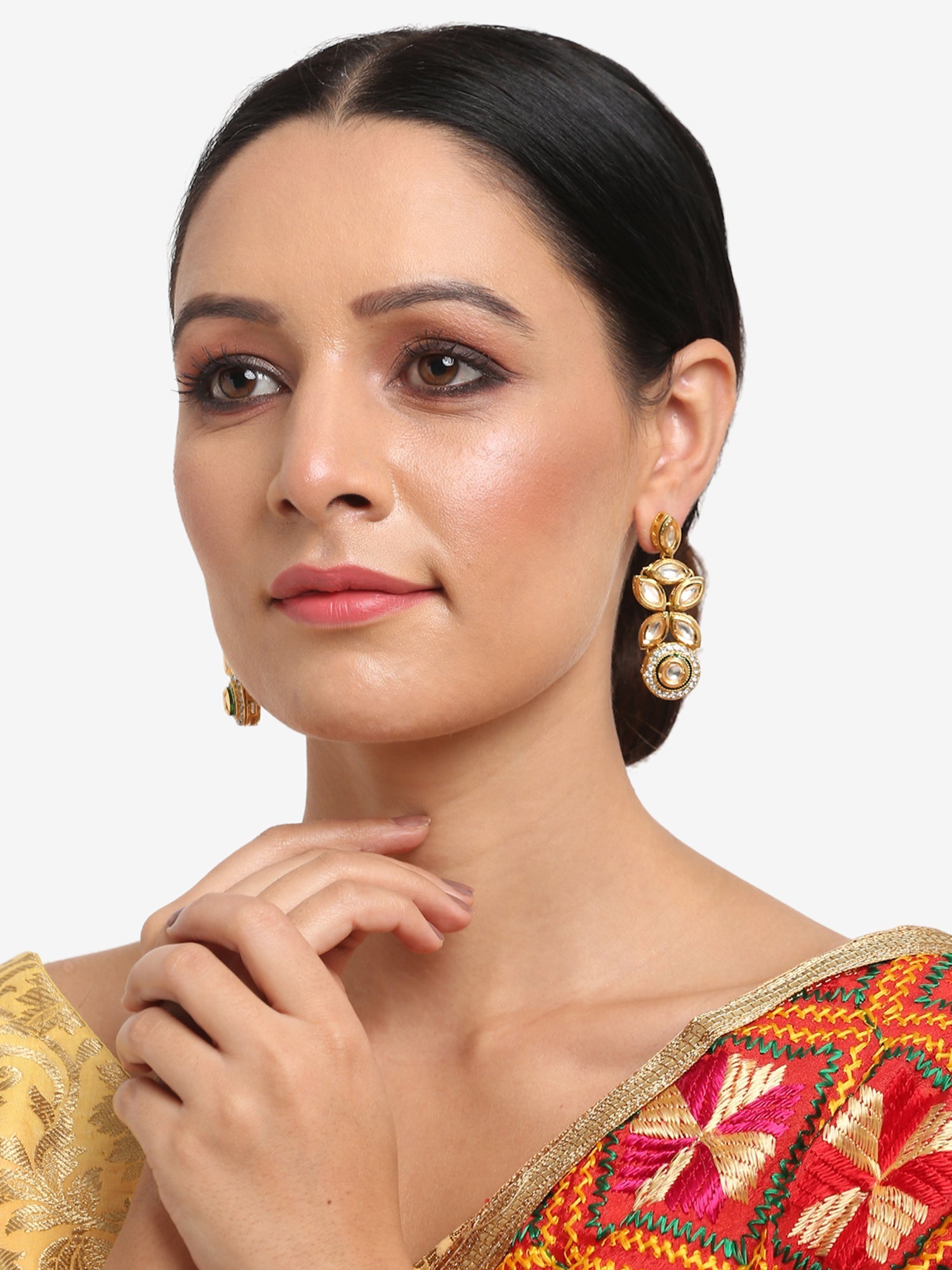 Gold-Toned Contemporary Drop Earrings - Ruby Raang - Swadesiicart