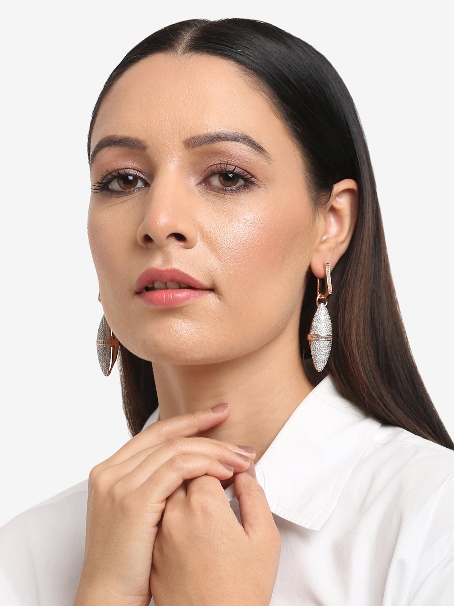 Rose Gold-Polished Silver-Toned Contemporary Drop Earrings - Ruby Raang | Swadesiicart