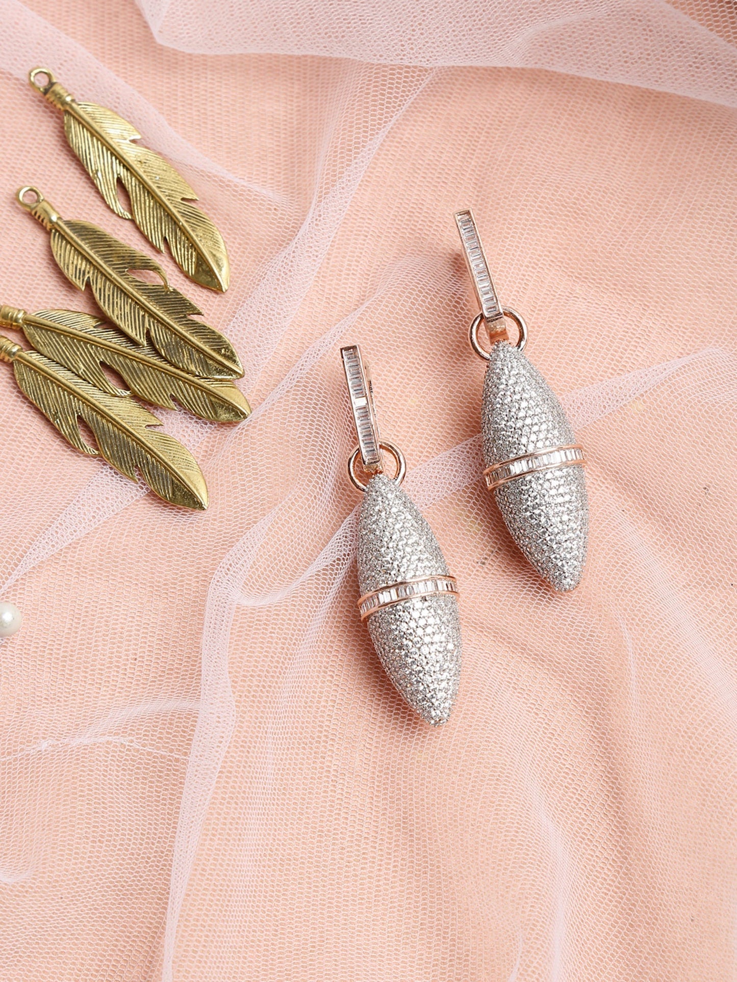 Rose Gold-Polished Silver-Toned Contemporary Drop Earrings - Ruby Raang | Swadesiicart