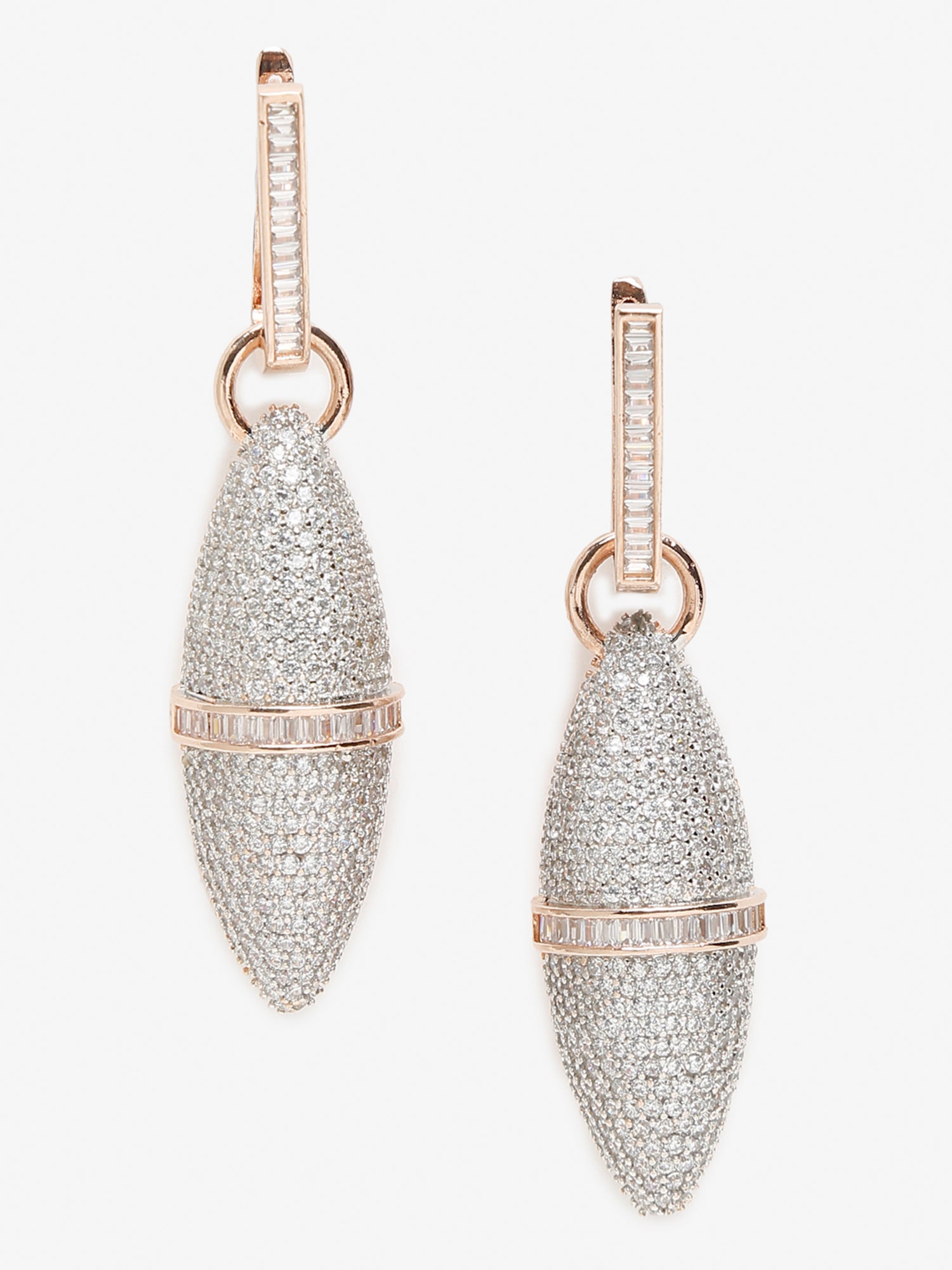 Rose Gold-Polished Silver-Toned Contemporary Drop Earrings - Ruby Raang | Swadesiicart