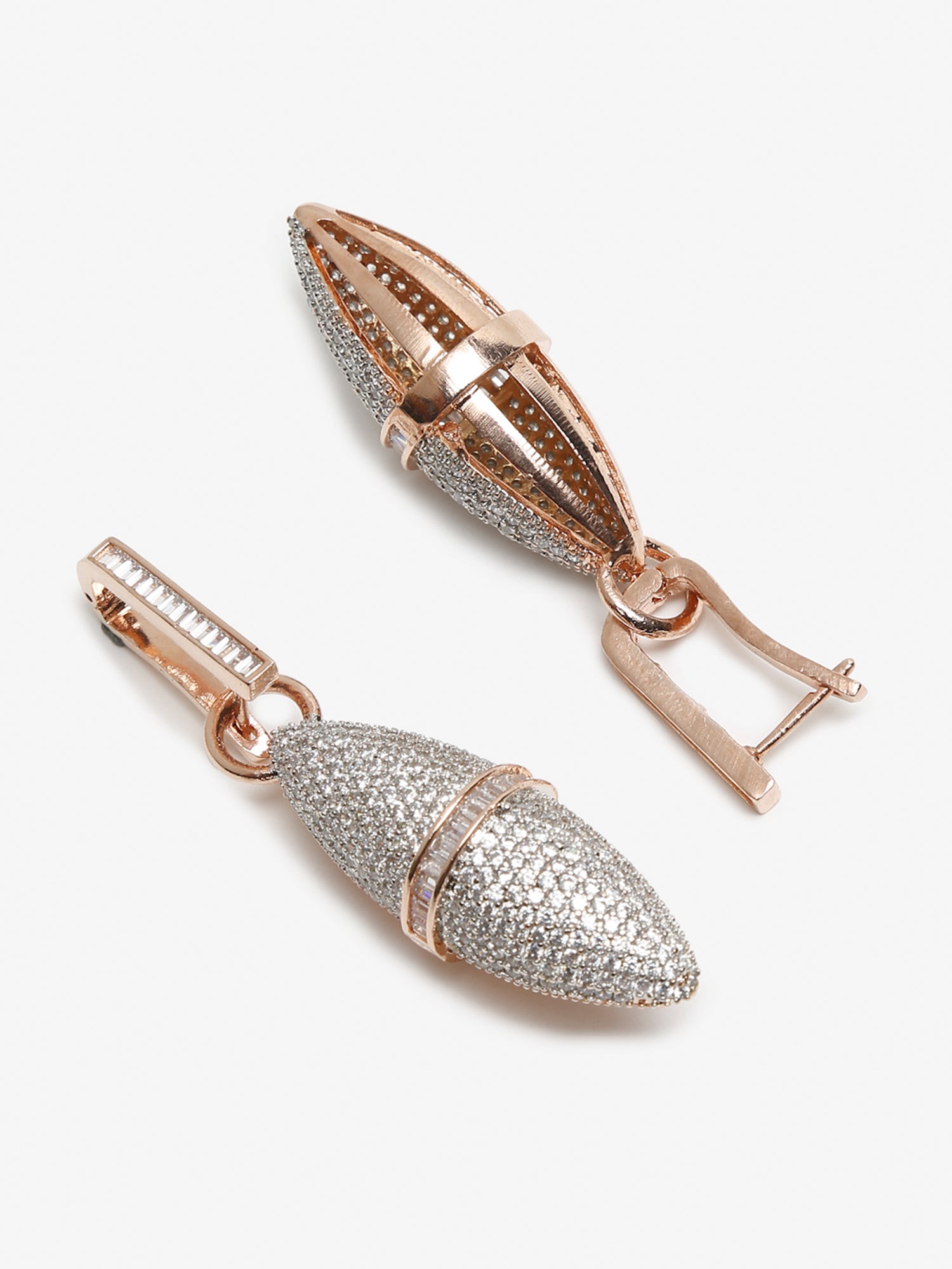 Rose Gold-Polished Silver-Toned Contemporary Drop Earrings - Ruby Raang | Swadesiicart