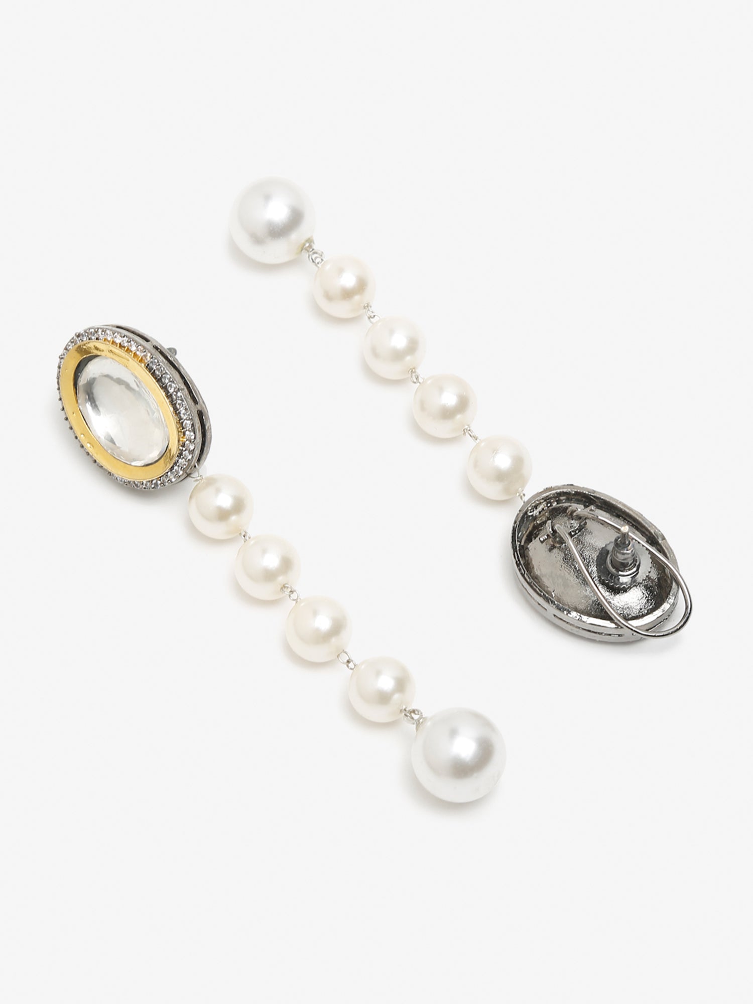 White Kundan Studded Pearls Drop Earrings - Ruby Raang | Swadesiicart