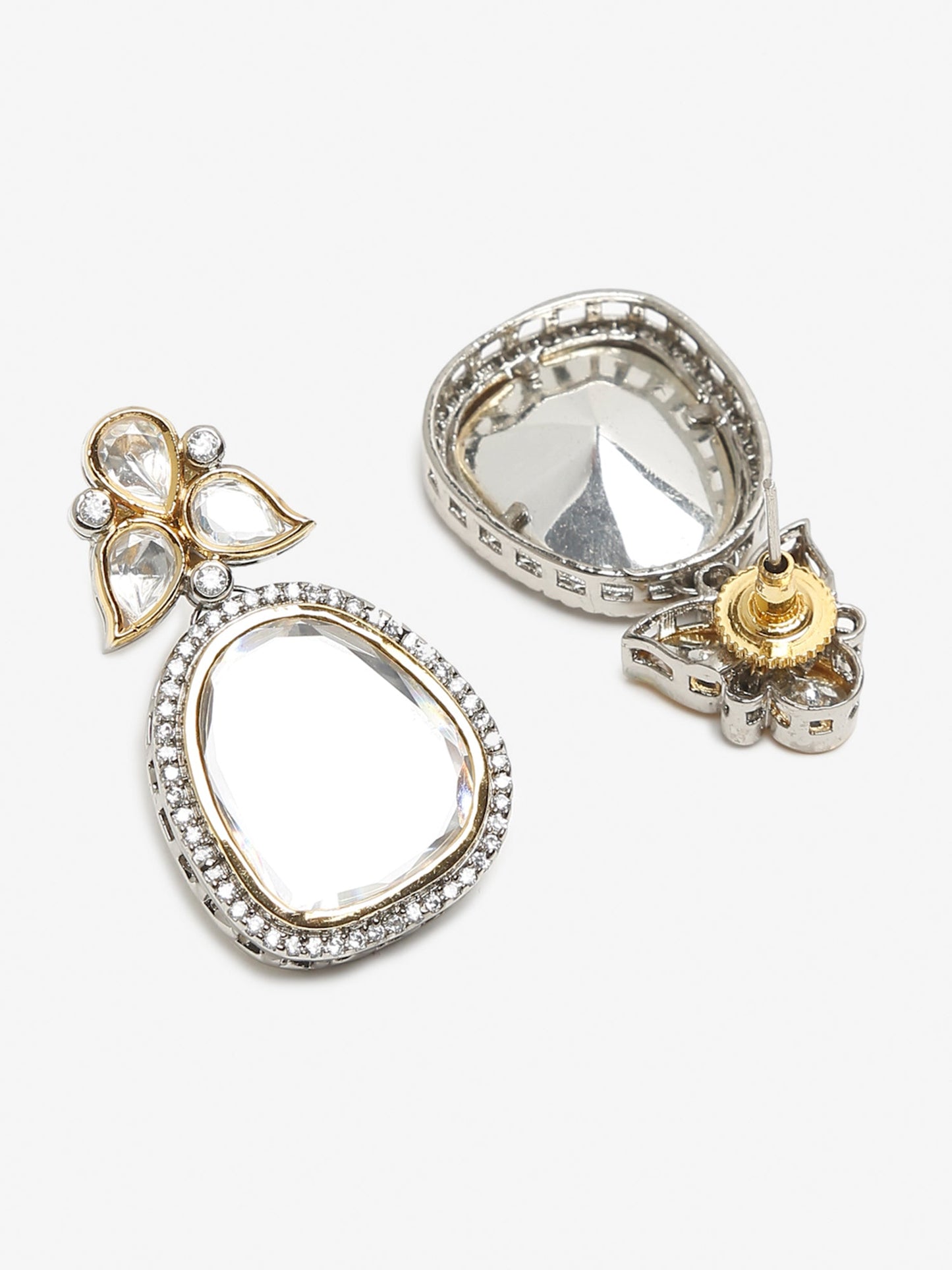 Silver-Toned Contemporary Studs Earrings - Ruby Raang - Swadesiicart