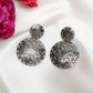 Silver-Toned Circular Drop Earrings - Ruby Raang | Swadesiicart